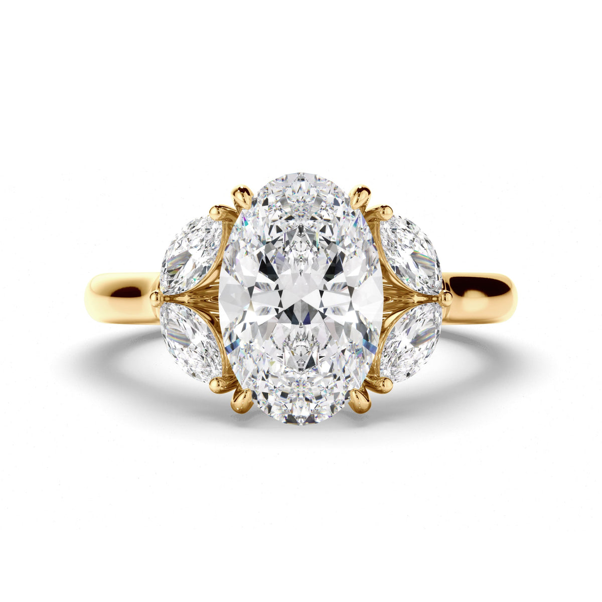 Oval Cut Diamond Engagement Ring with Marquise Sides