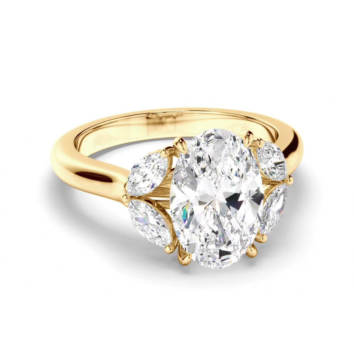 Oval Cut Diamond Engagement Ring with Marquise Sides