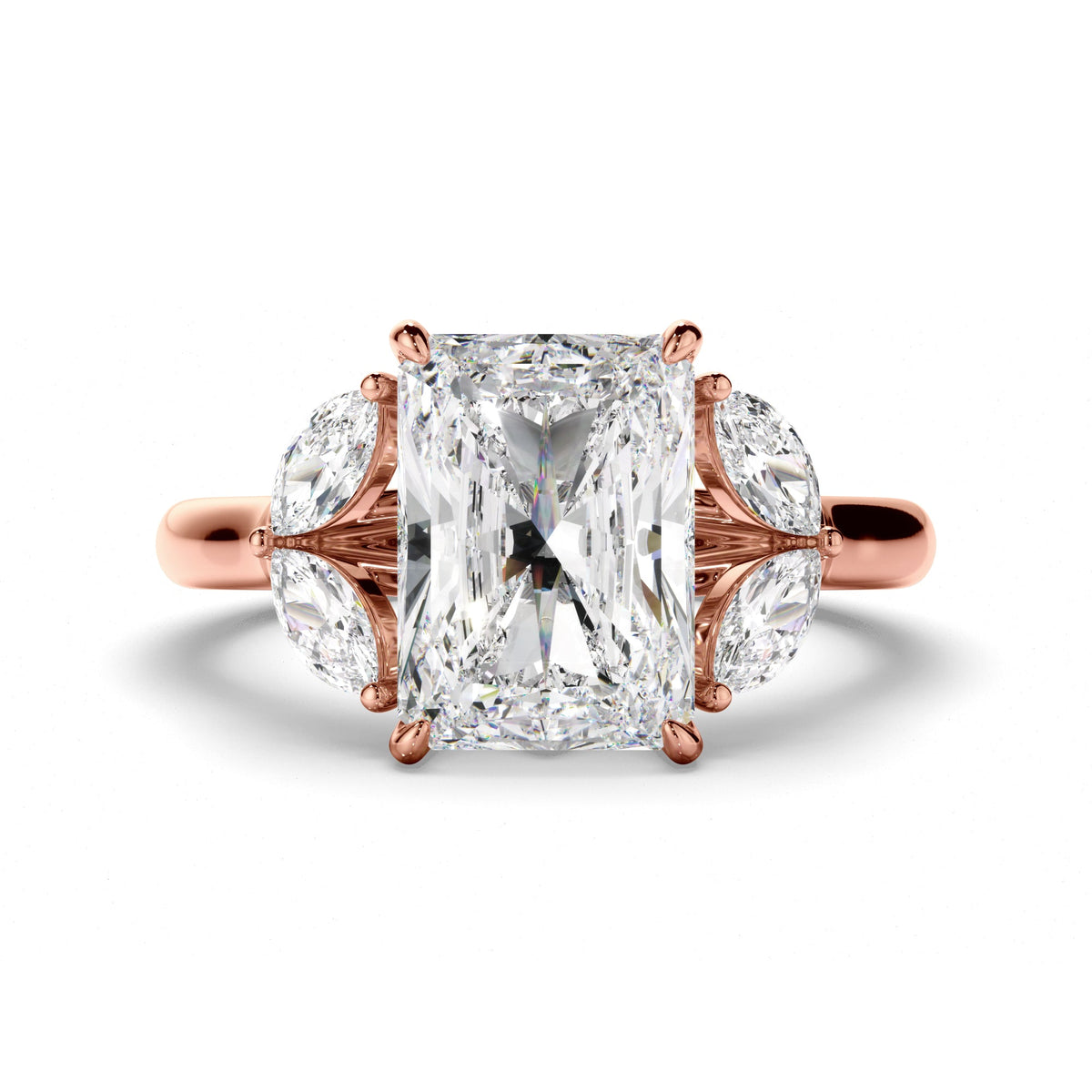 Radiant Cut Diamond Engagement Ring with Marquise Sides