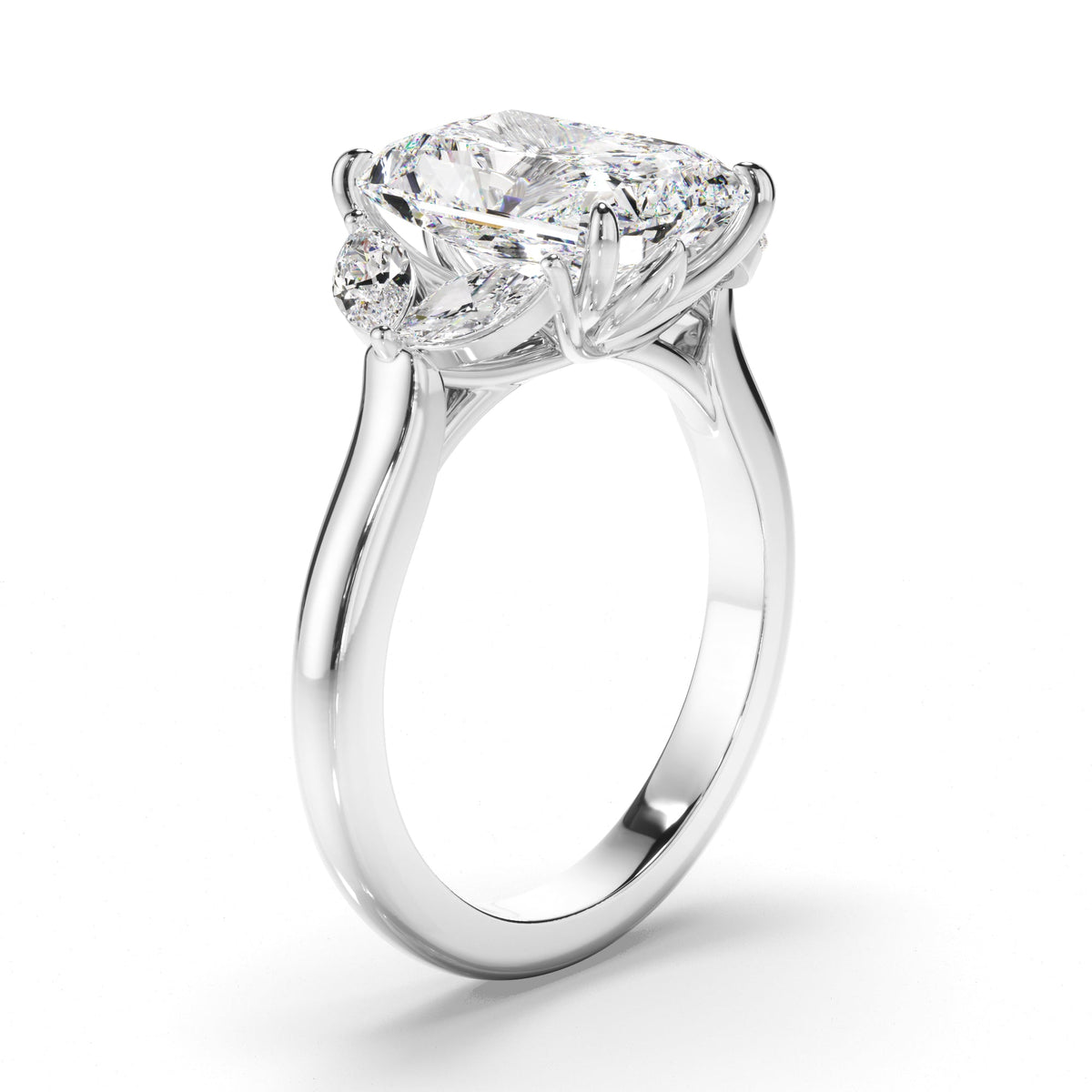 Radiant Cut Diamond Engagement Ring with Marquise Sides
