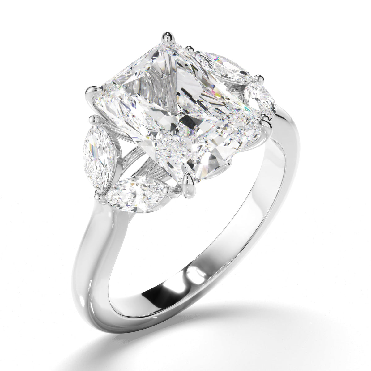 Radiant Cut Diamond Engagement Ring with Marquise Sides