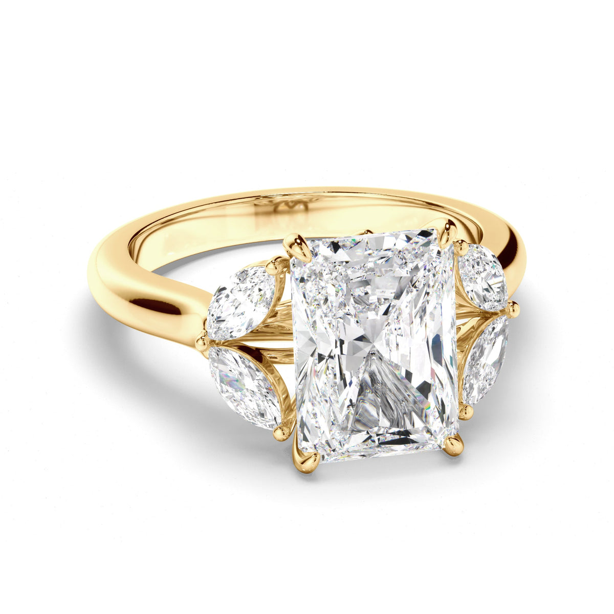 Radiant Cut Diamond Engagement Ring with Marquise Sides