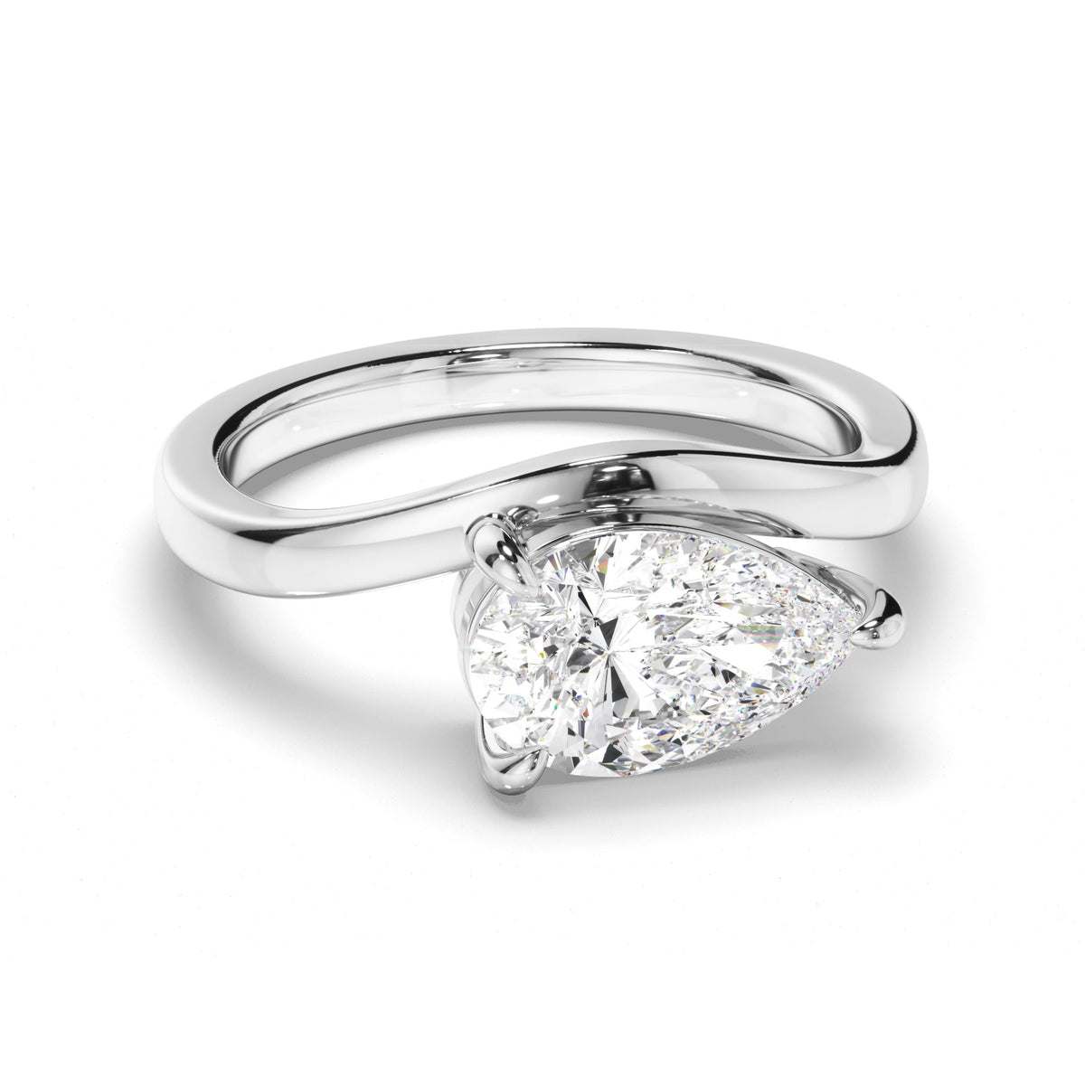 Pear Cut Diamond Wave Set Engagement Ring