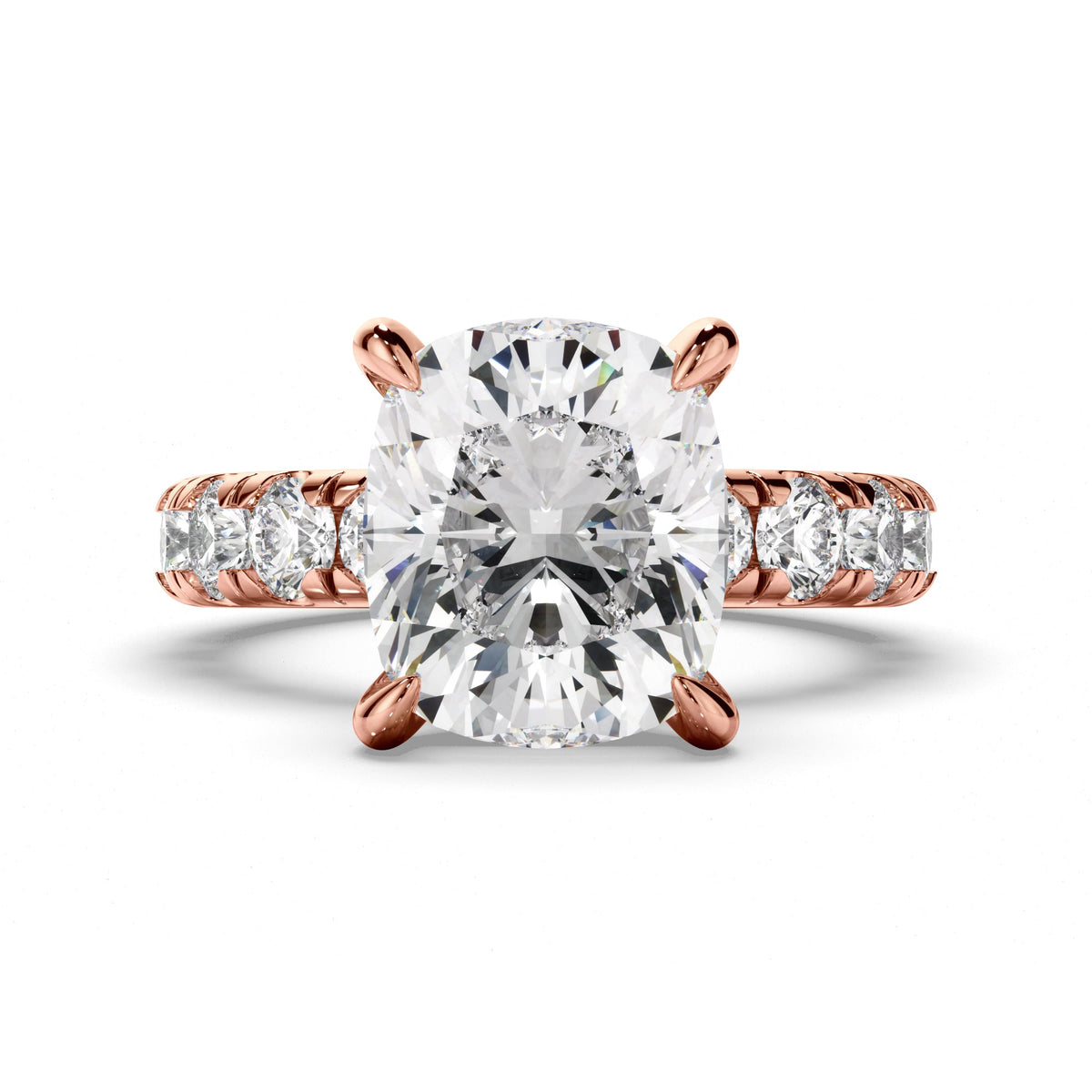Cushion Cut Diamond Engagement Ring with Diamond Sides