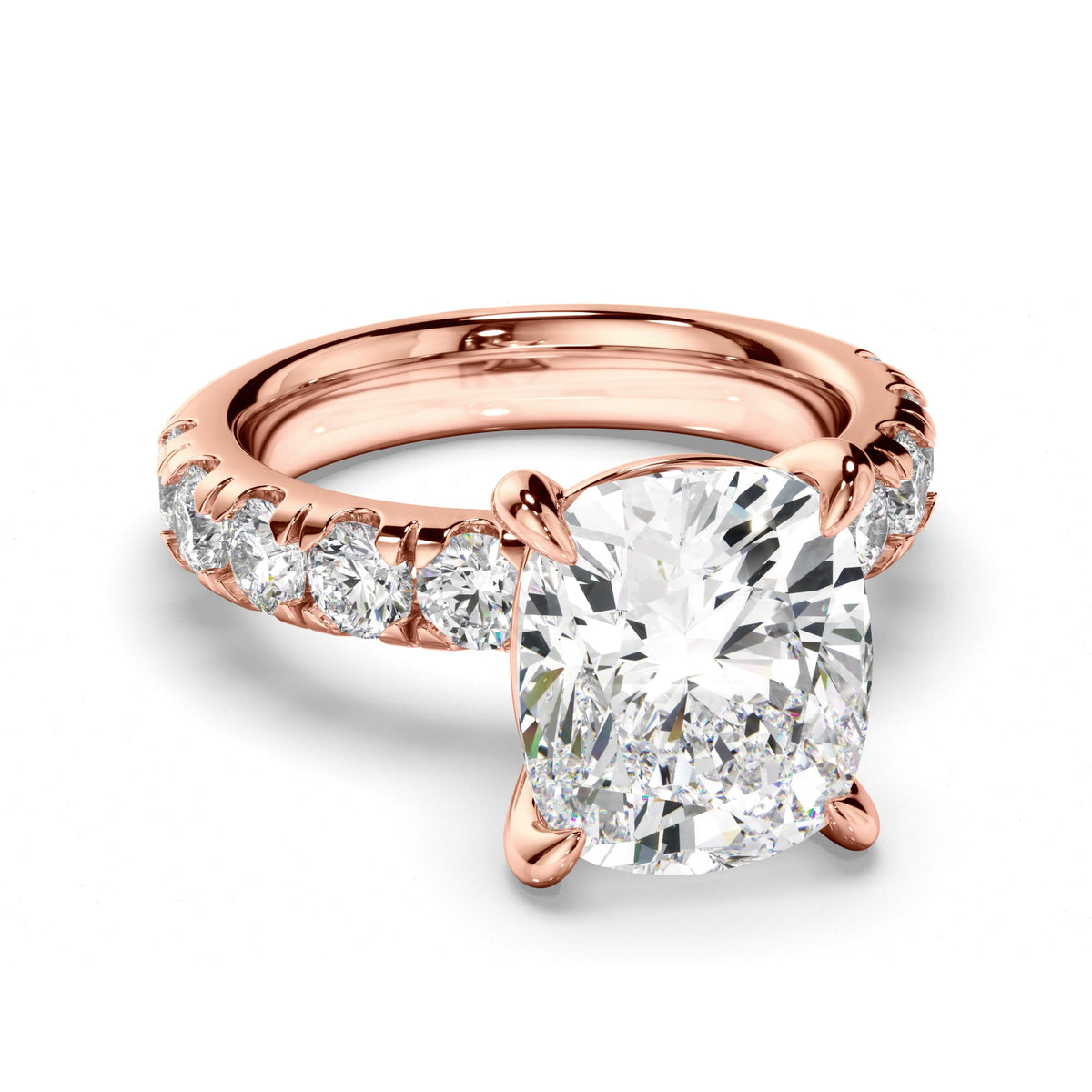 Cushion Cut Diamond Engagement Ring with Diamond Sides