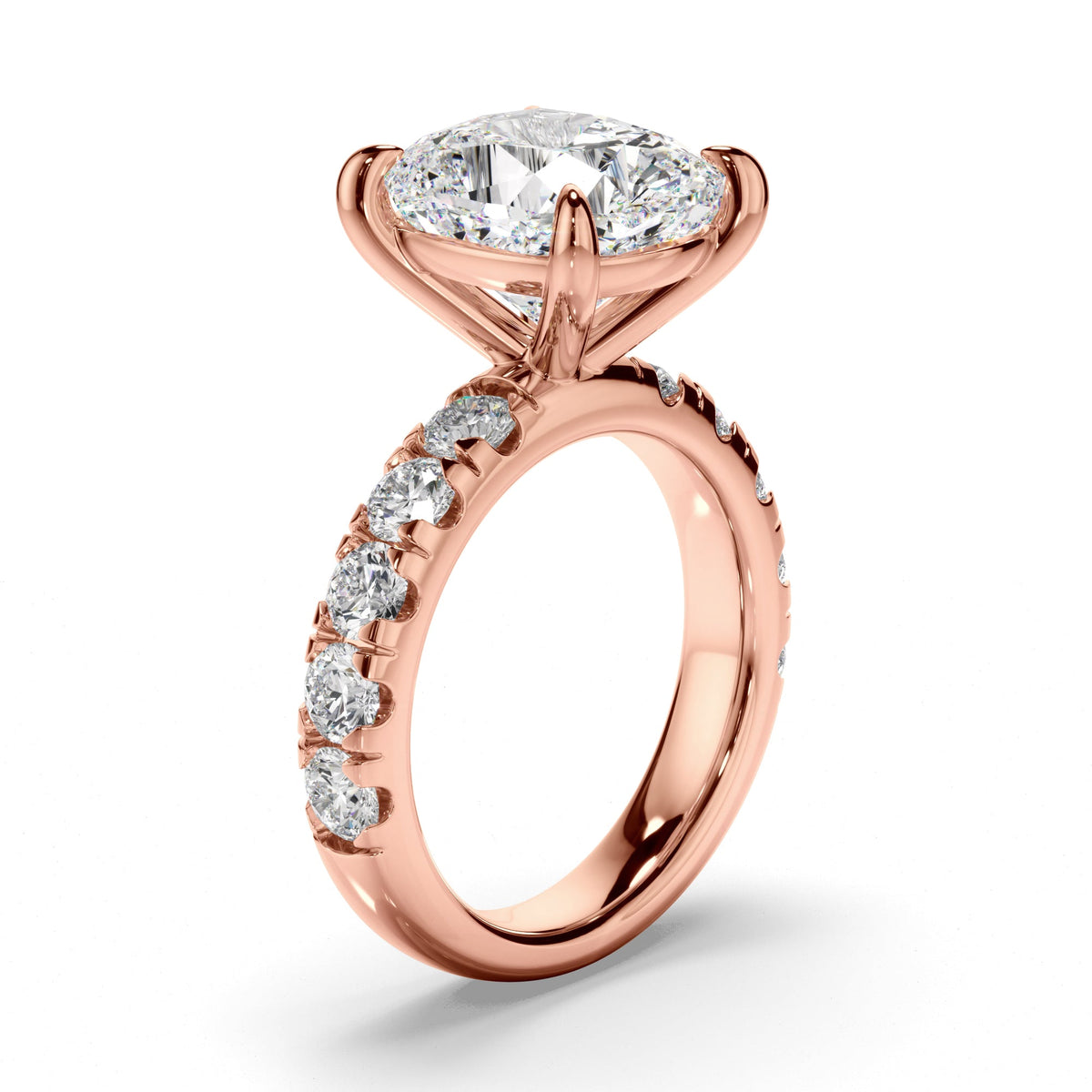 Cushion Cut Diamond Engagement Ring with Diamond Sides