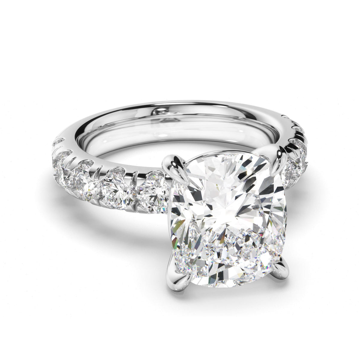 Cushion Cut Diamond Engagement Ring with Diamond Sides