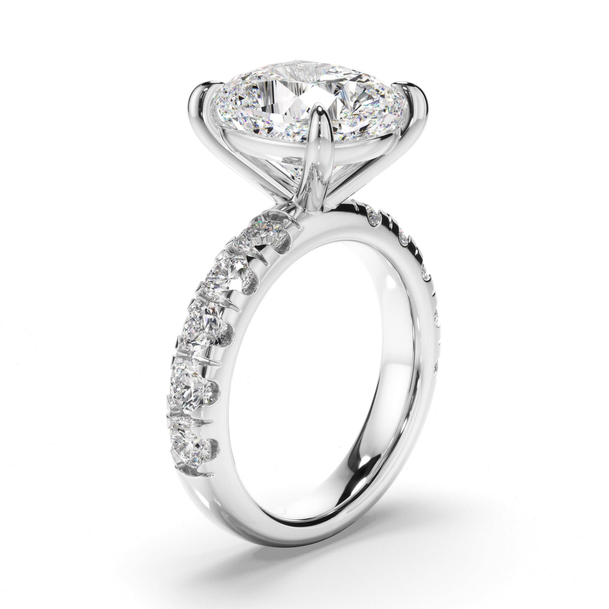 Cushion Cut Diamond Engagement Ring with Diamond Sides