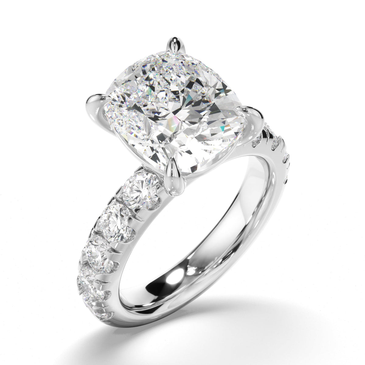 Cushion Cut Diamond Engagement Ring with Diamond Sides
