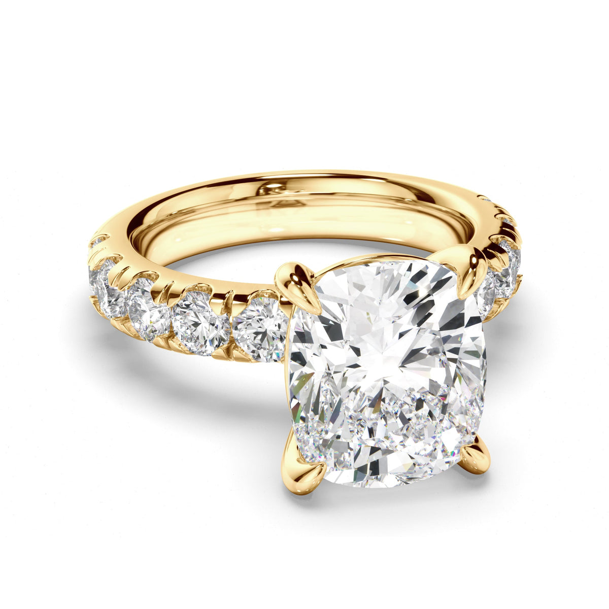 Cushion Cut Diamond Engagement Ring with Diamond Sides
