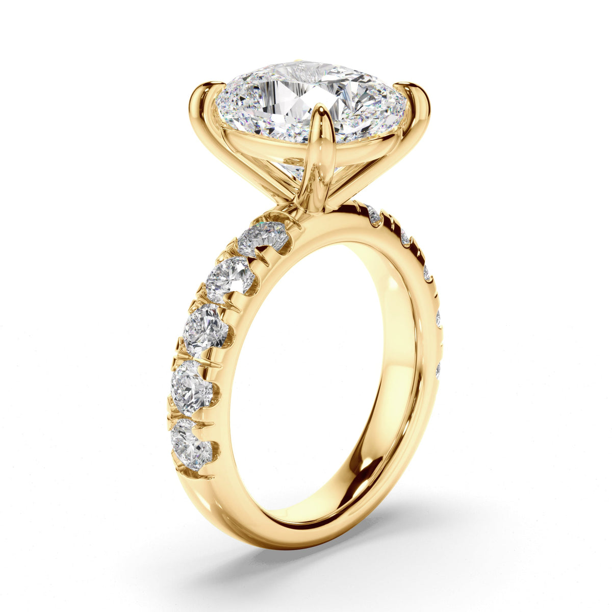Cushion Cut Diamond Engagement Ring with Diamond Sides