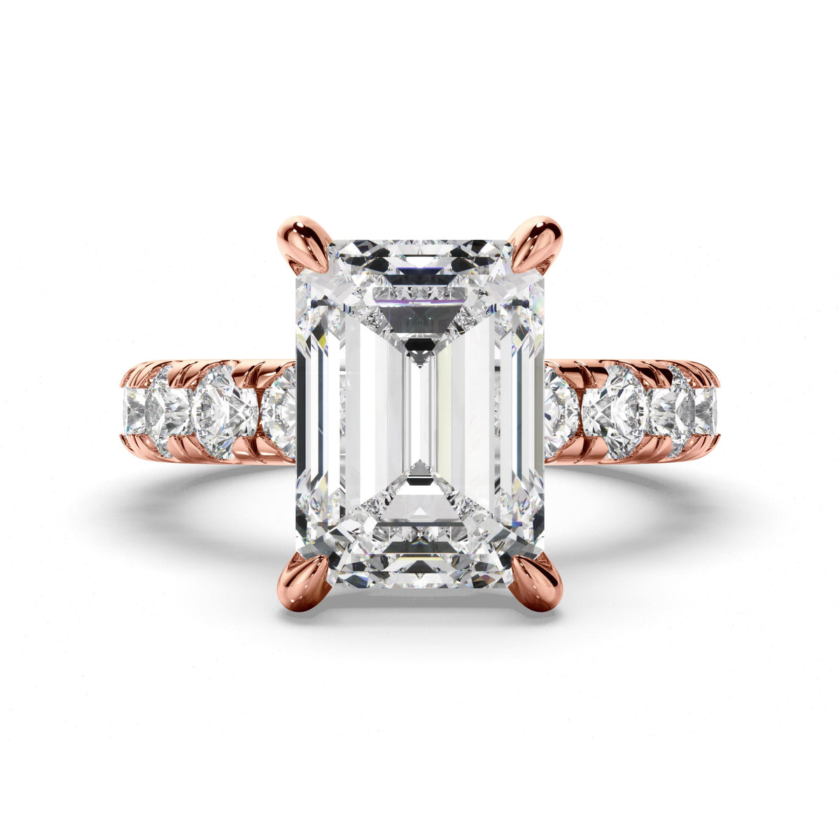Emerald Cut Diamond Engagement Ring with Diamond Sides