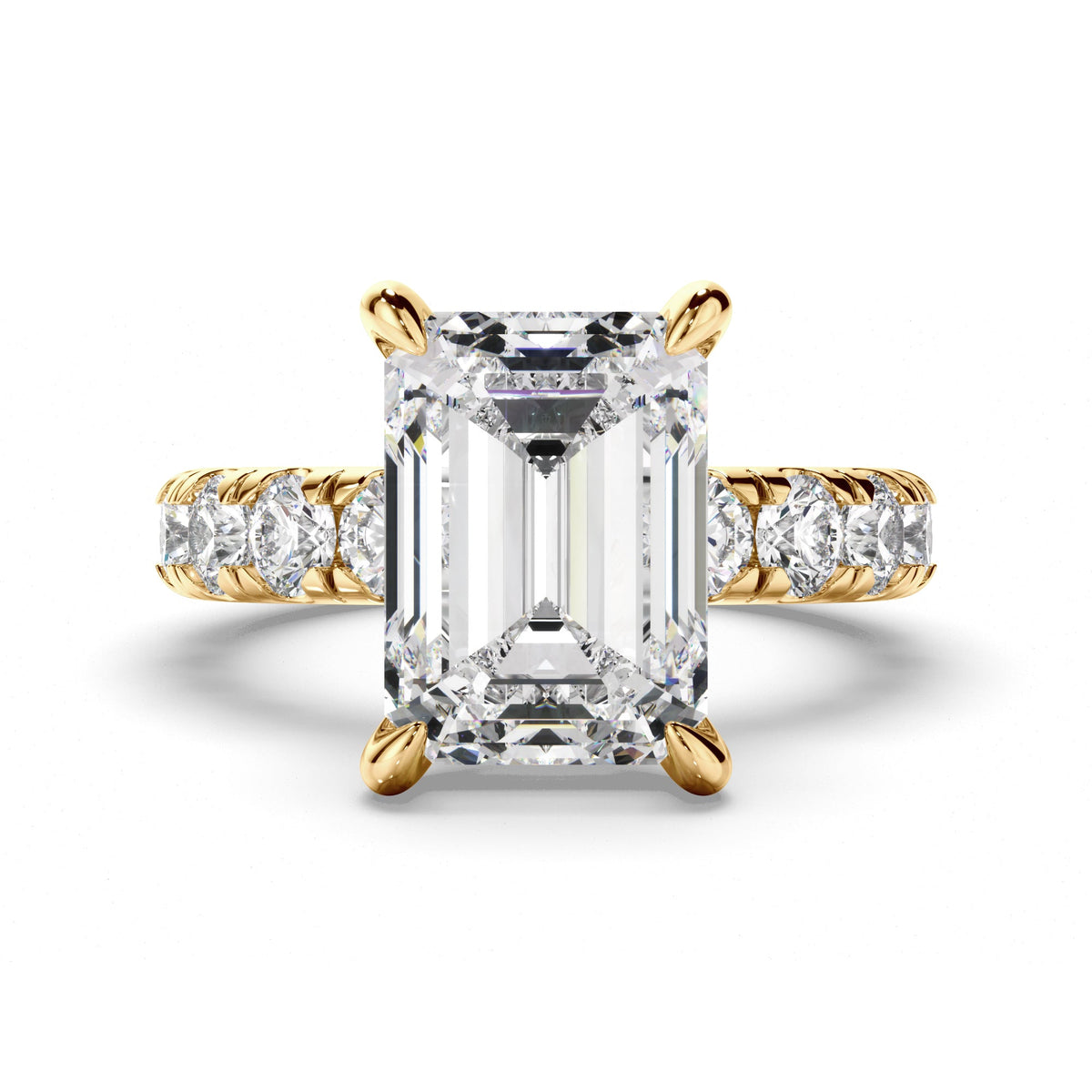 Emerald Cut Diamond Engagement Ring with Diamond Sides