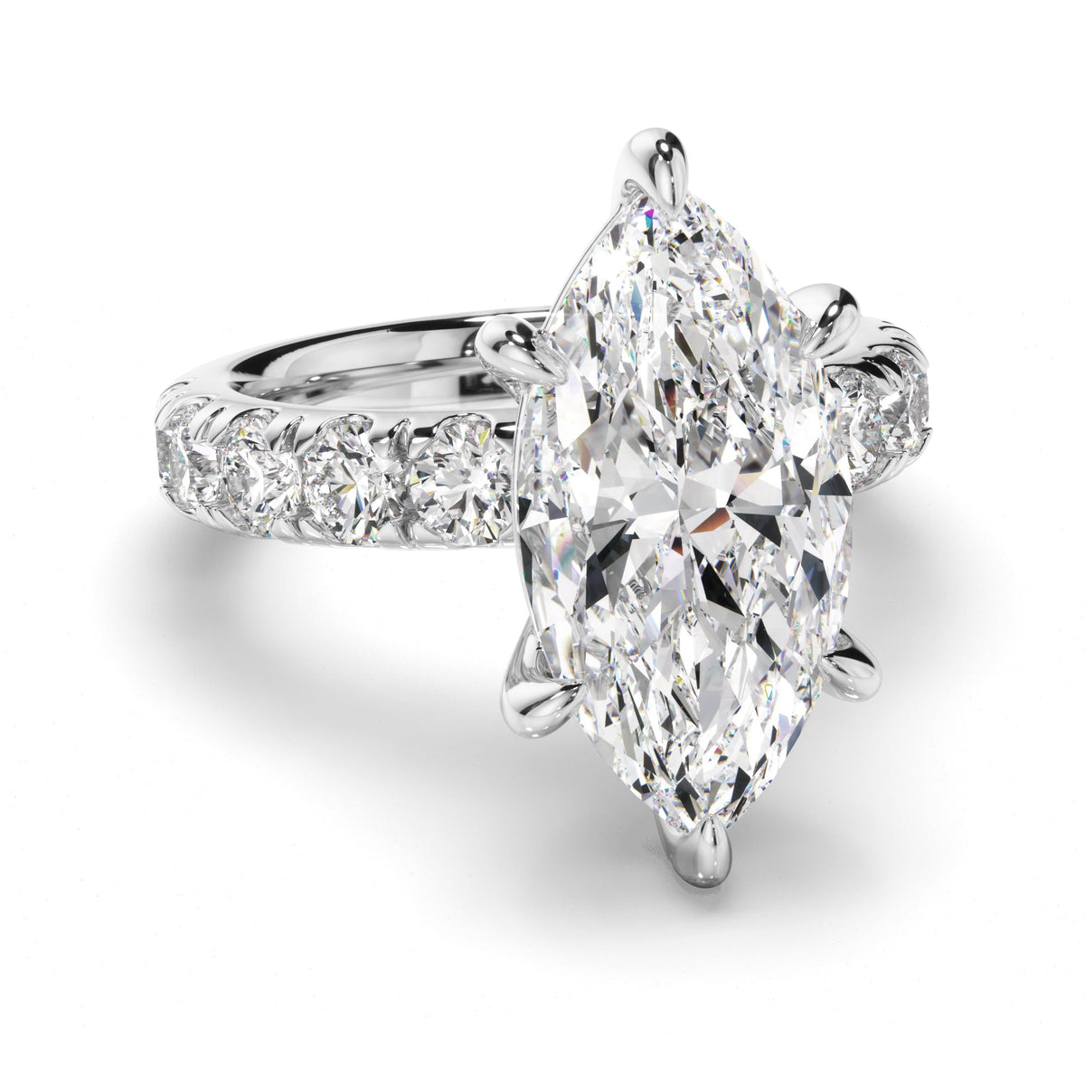 Marquise Cut Diamond Engagement Ring with Diamond Sides