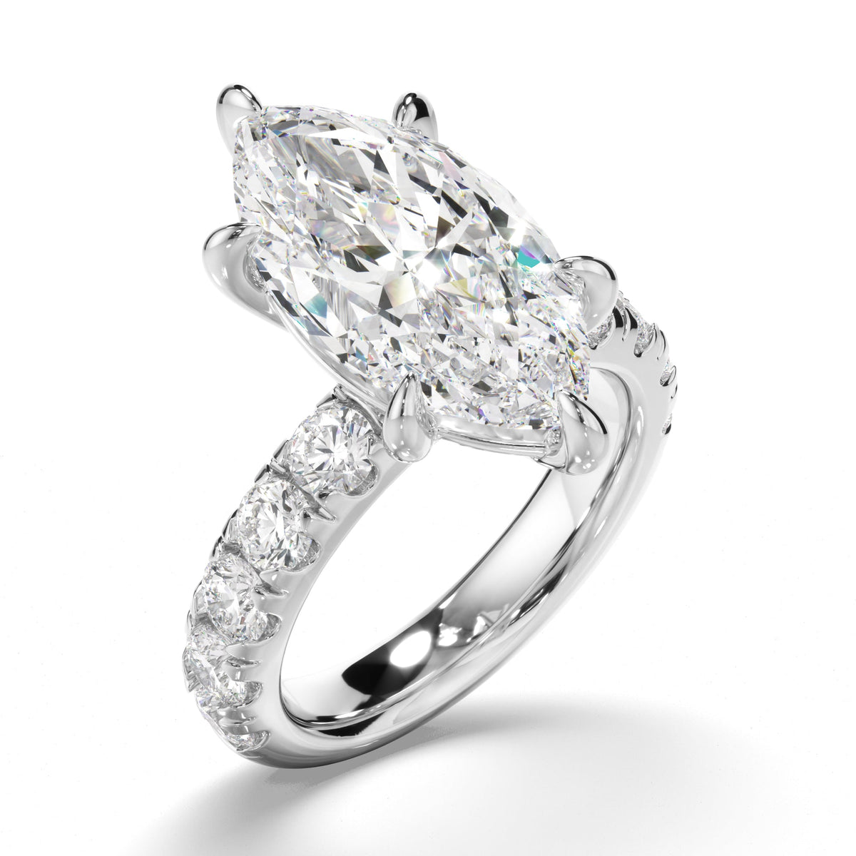 Marquise Cut Diamond Engagement Ring with Diamond Sides