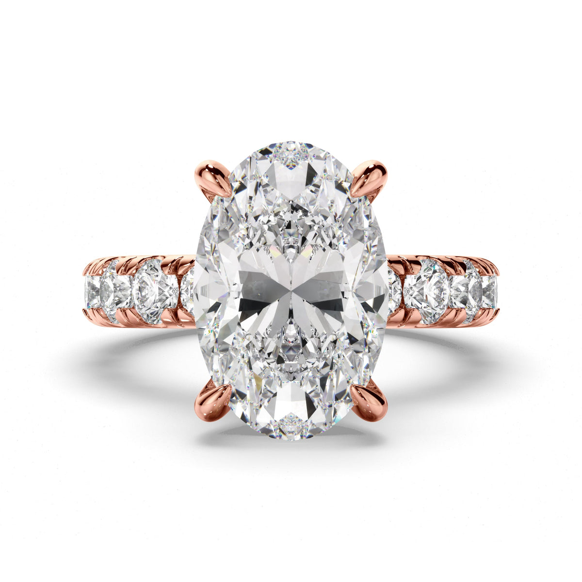 Oval Cut Diamond Engagement Ring with Diamond Sides