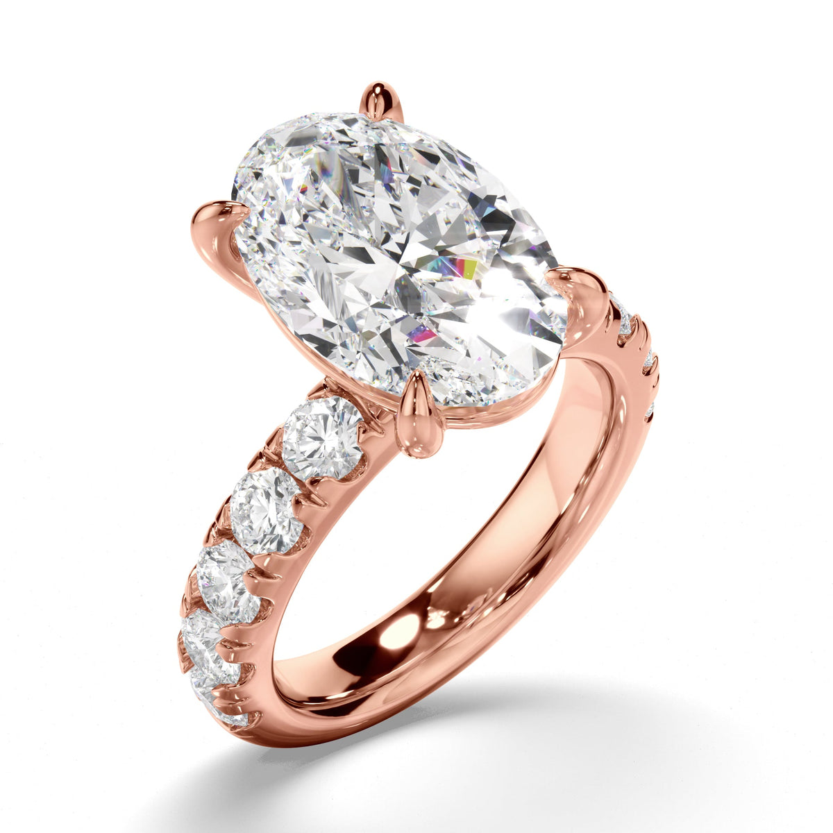 Oval Cut Diamond Engagement Ring with Diamond Sides