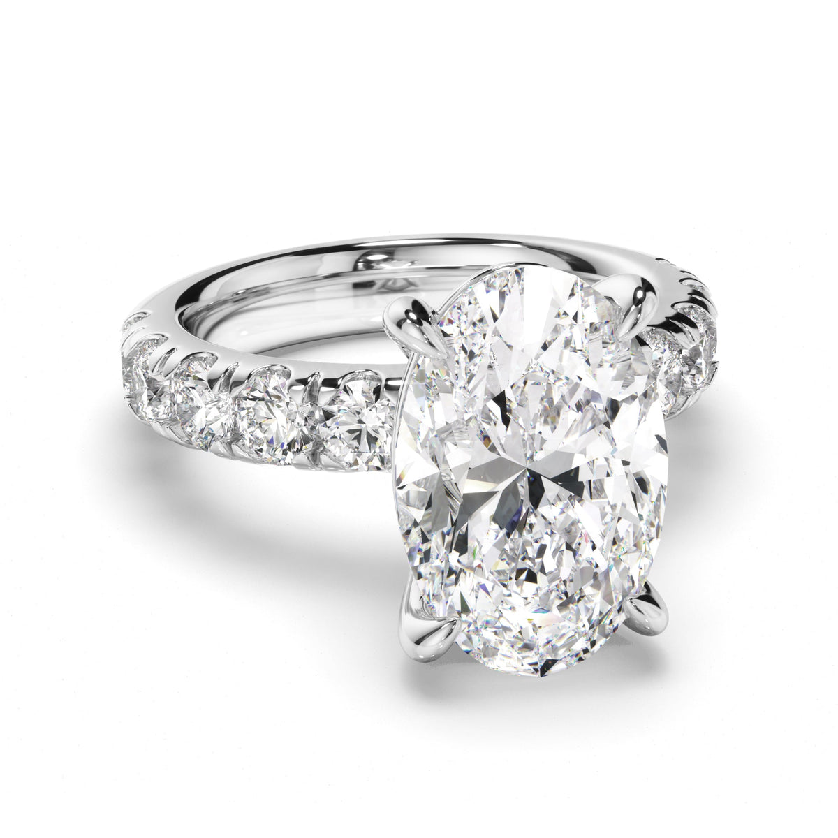 Oval Cut Diamond Engagement Ring with Diamond Sides