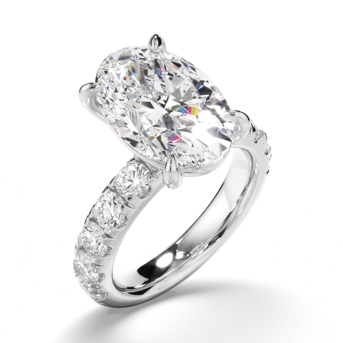 Oval Cut Diamond Engagement Ring with Diamond Sides