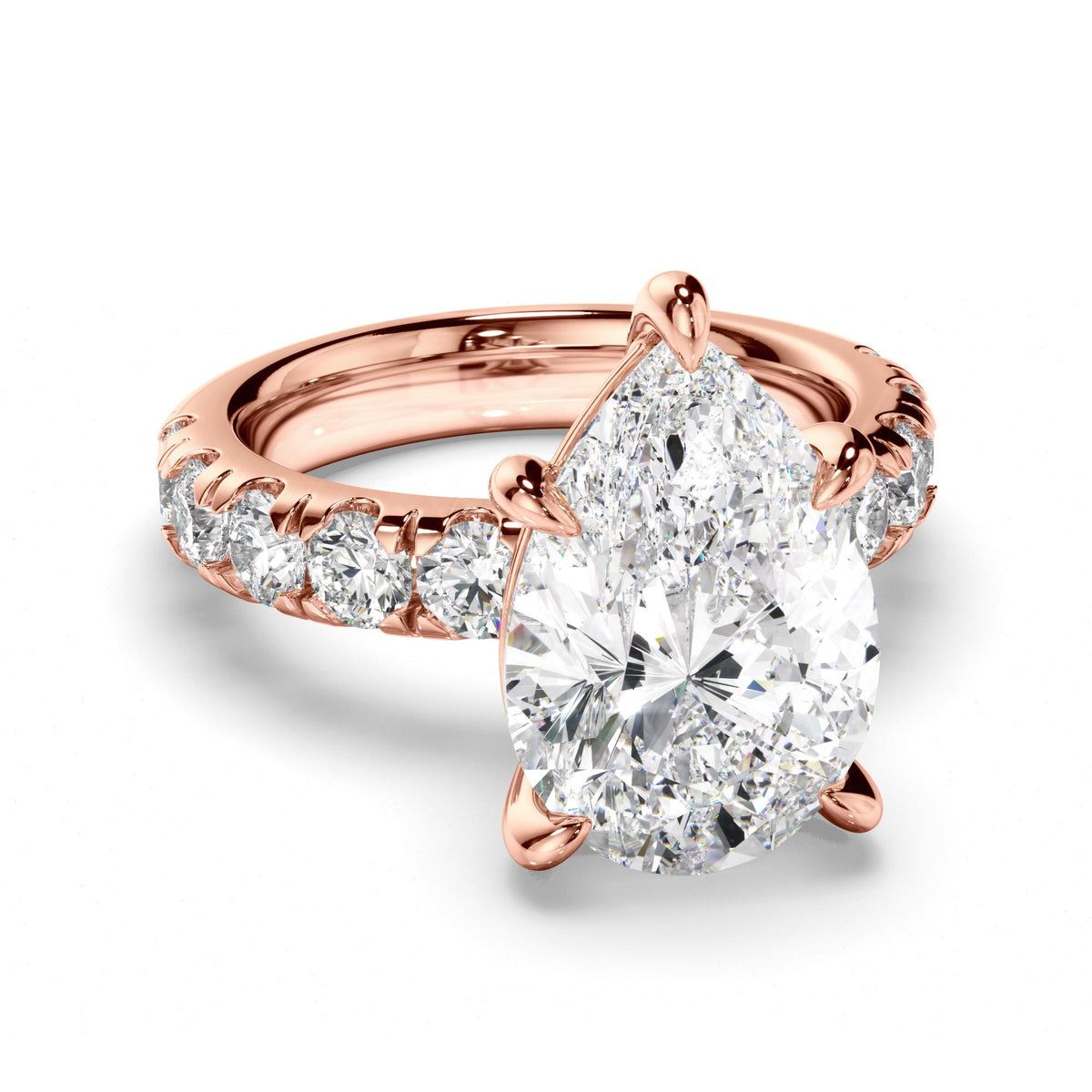 Pear Cut Diamond Engagement Ring with Diamond Sides