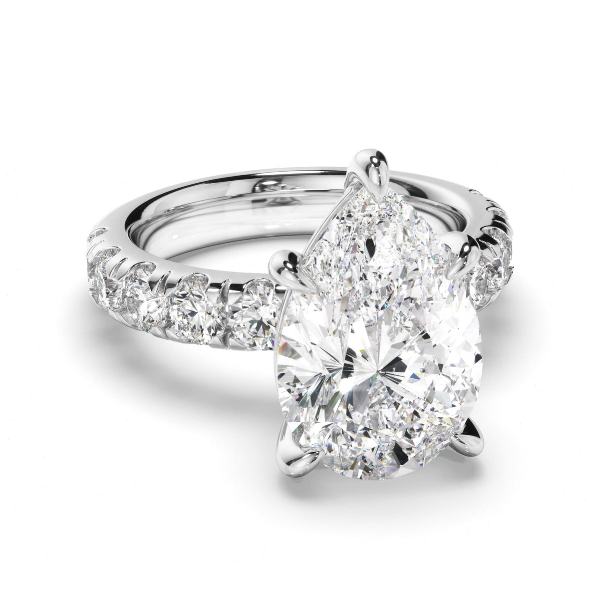 Pear Cut Diamond Engagement Ring with Diamond Sides