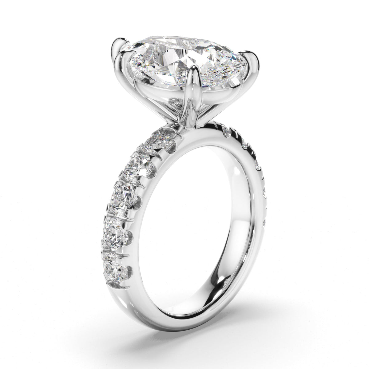 Pear Cut Diamond Engagement Ring with Diamond Sides