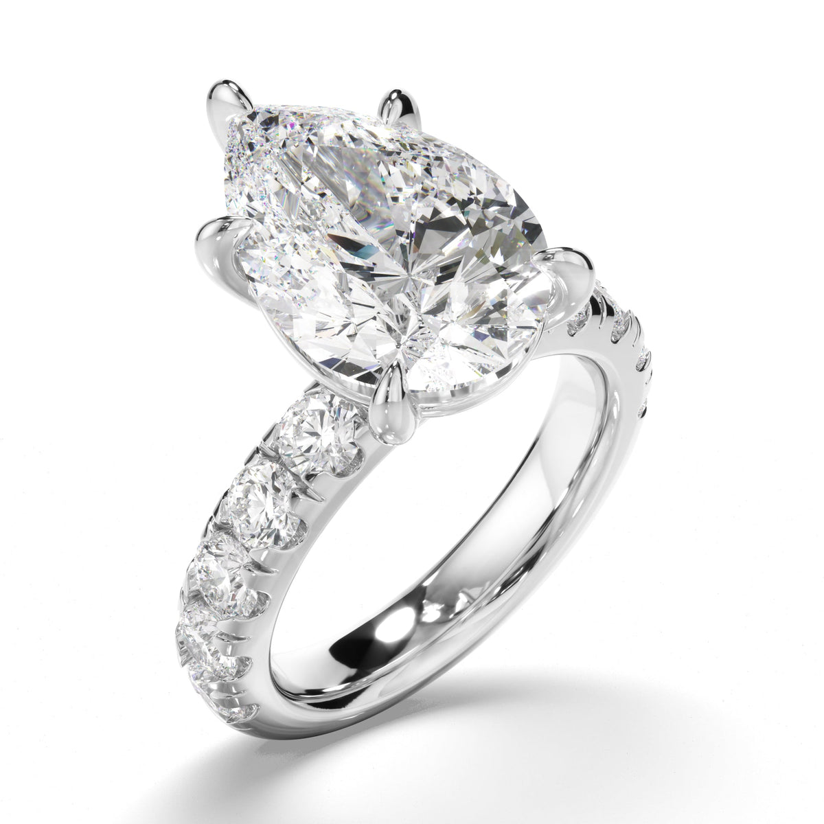 Pear Cut Diamond Engagement Ring with Diamond Sides