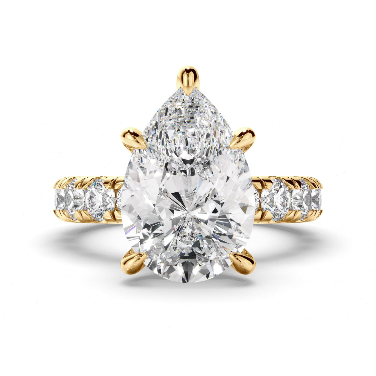 Pear Cut Diamond Engagement Ring with Diamond Sides