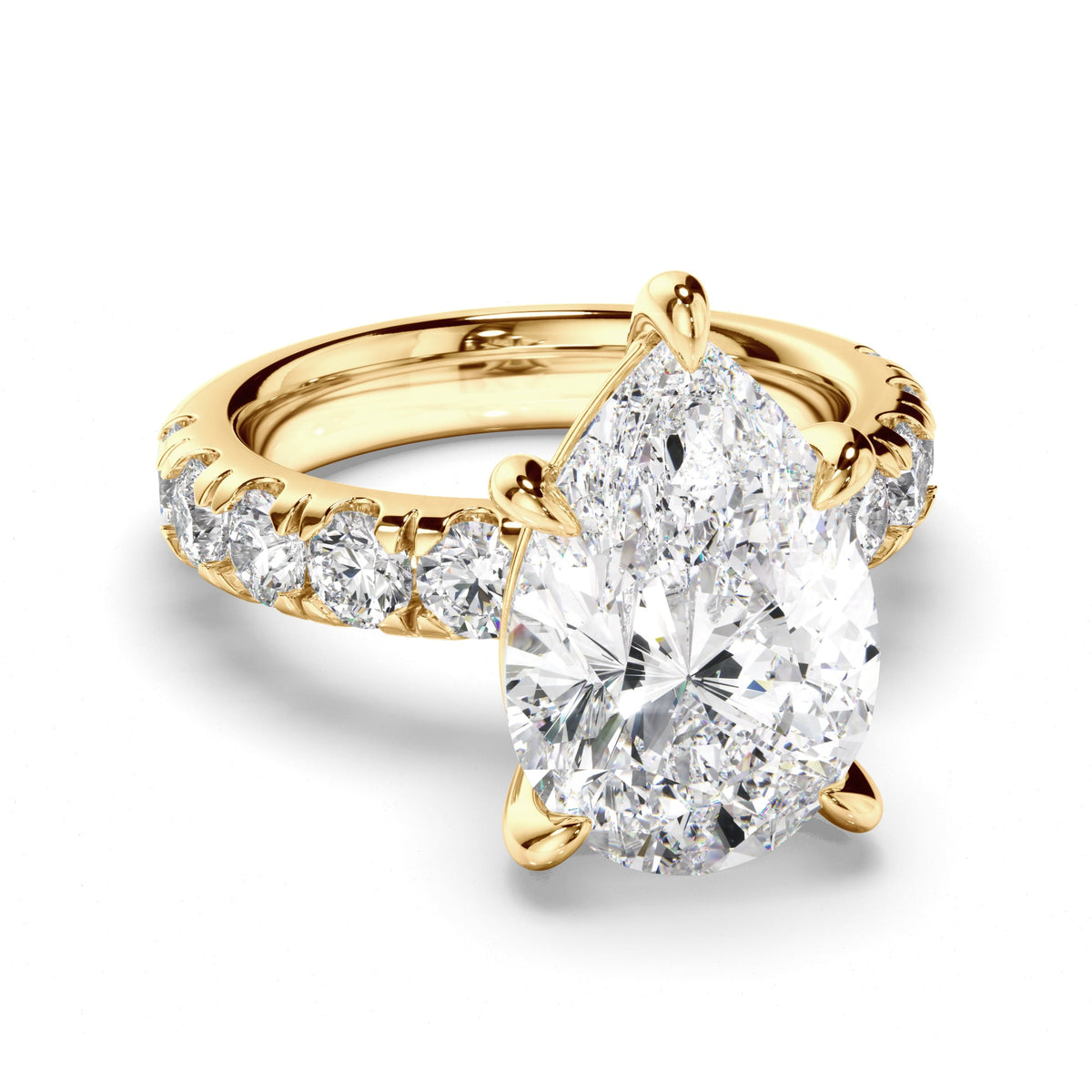 Pear Cut Diamond Engagement Ring with Diamond Sides