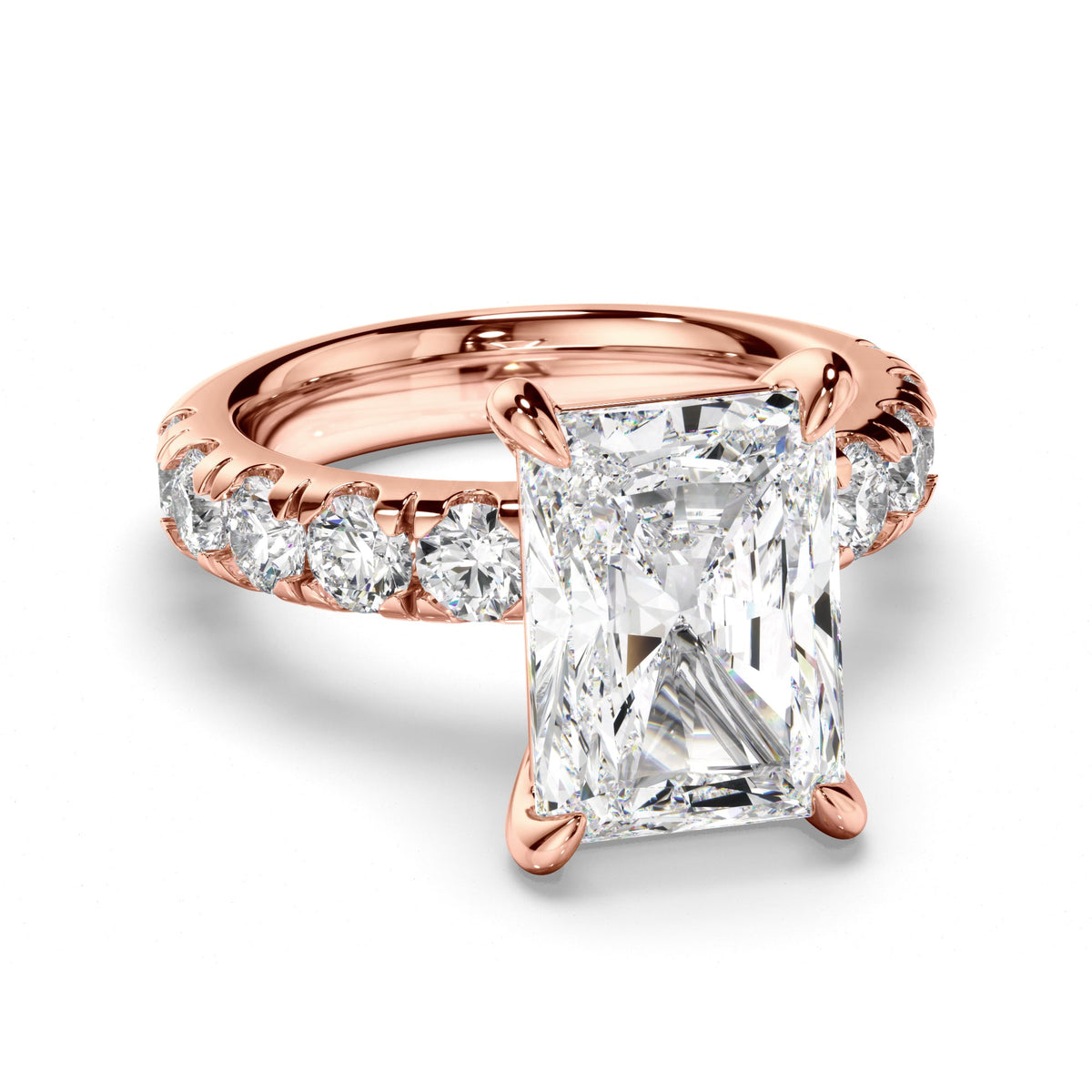 Radiant Cut Diamond Engagement Ring with Diamond Sides
