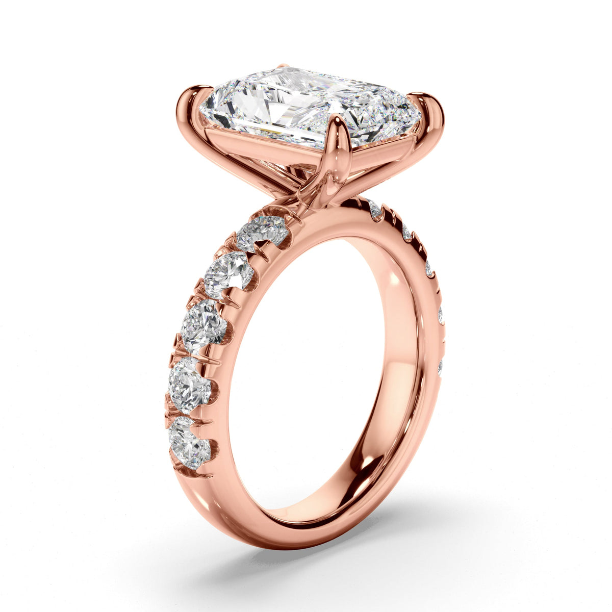 Radiant Cut Diamond Engagement Ring with Diamond Sides