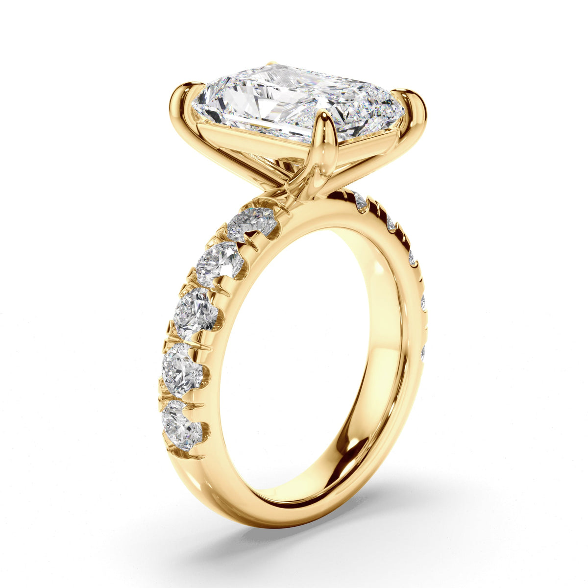 Radiant Cut Diamond Engagement Ring with Diamond Sides