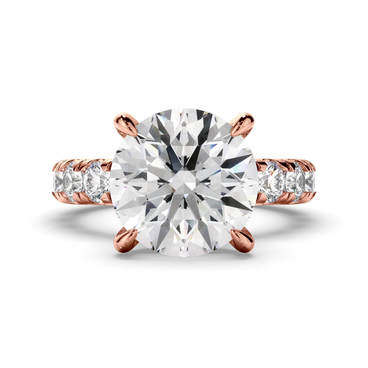 Round Brilliant Cut Diamond Engagement Ring with Diamond Sides