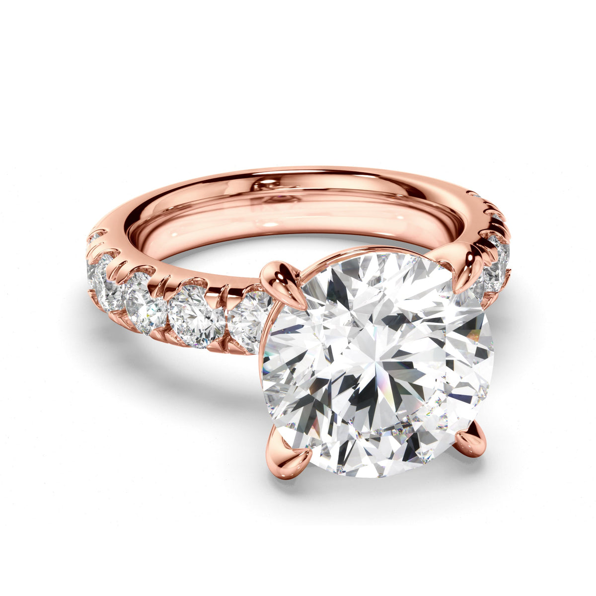 Round Brilliant Cut Diamond Engagement Ring with Diamond Sides
