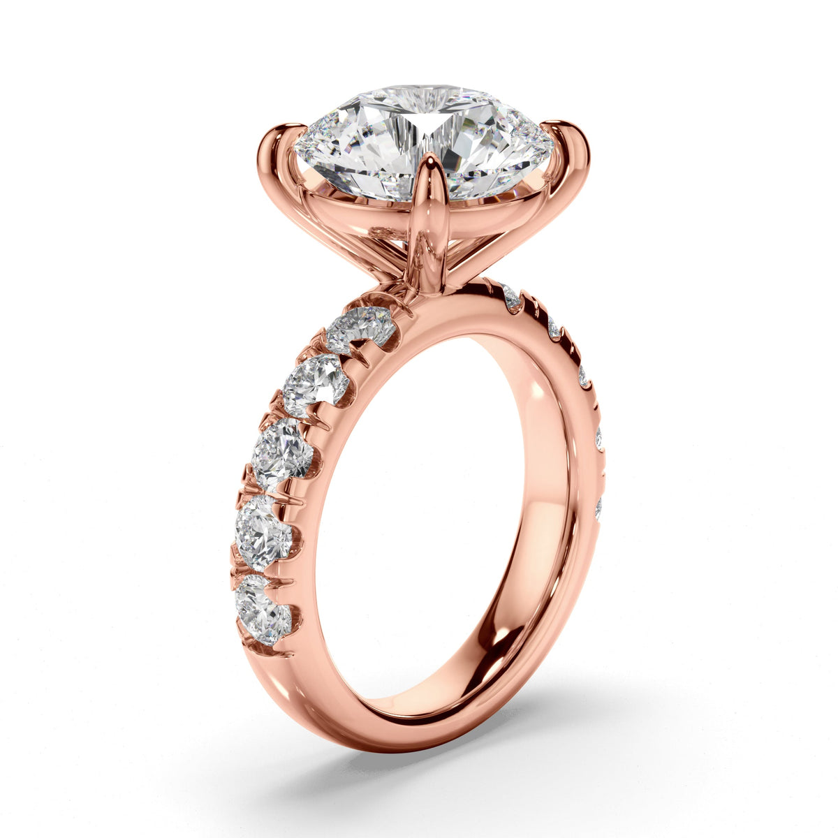 Round Brilliant Cut Diamond Engagement Ring with Diamond Sides
