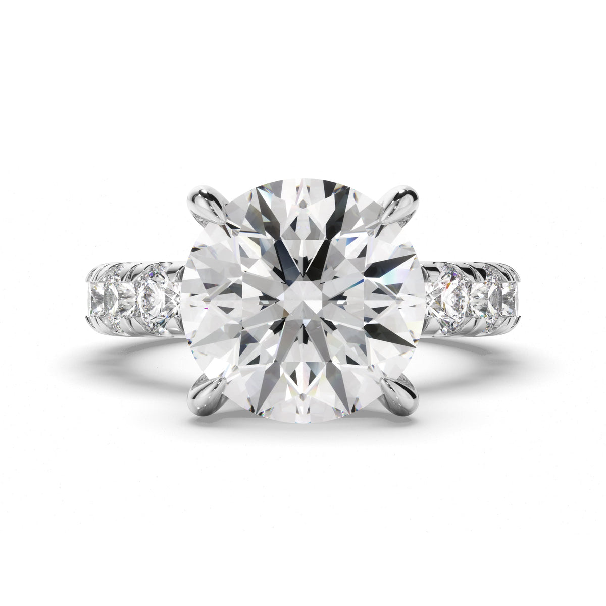 Round Brilliant Cut Diamond Engagement Ring with Diamond Sides