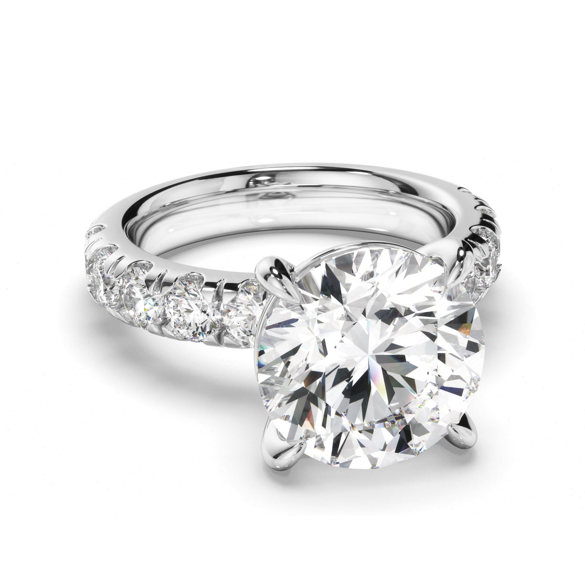 Round Brilliant Cut Diamond Engagement Ring with Diamond Sides