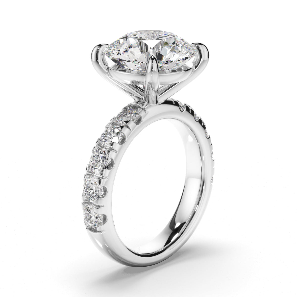 Round Brilliant Cut Diamond Engagement Ring with Diamond Sides