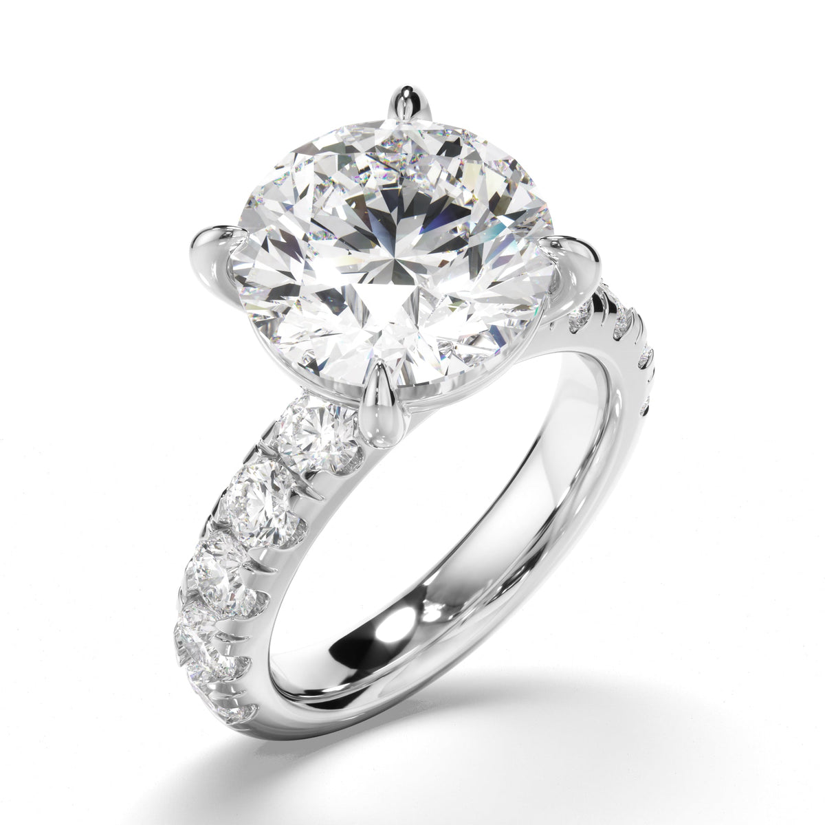 Round Brilliant Cut Diamond Engagement Ring with Diamond Sides