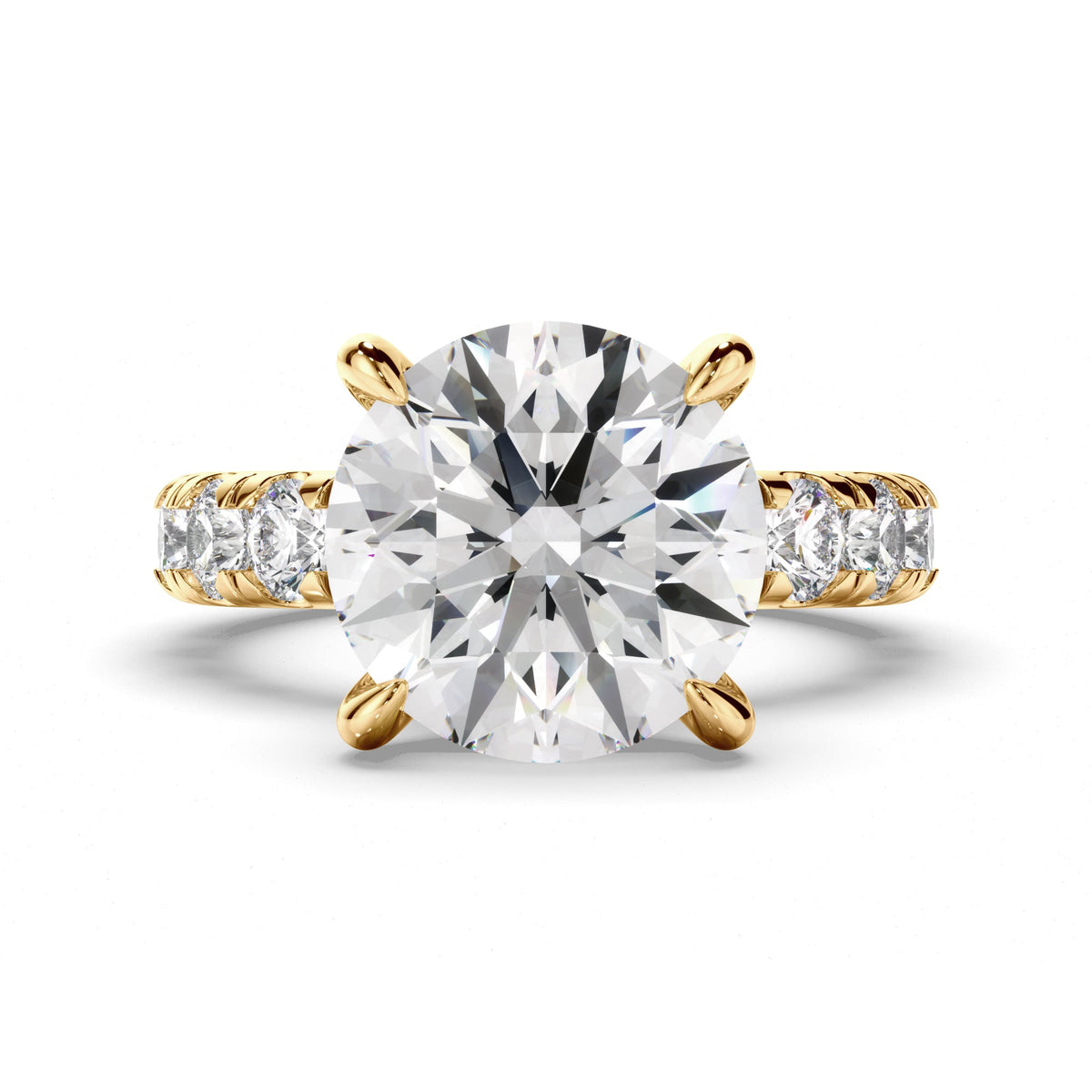 Round Brilliant Cut Diamond Engagement Ring with Diamond Sides