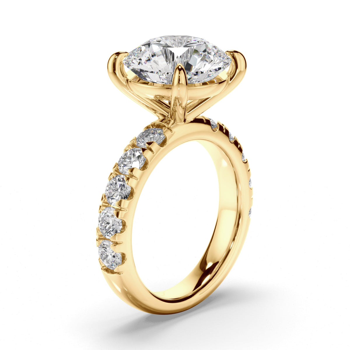 Round Brilliant Cut Diamond Engagement Ring with Diamond Sides