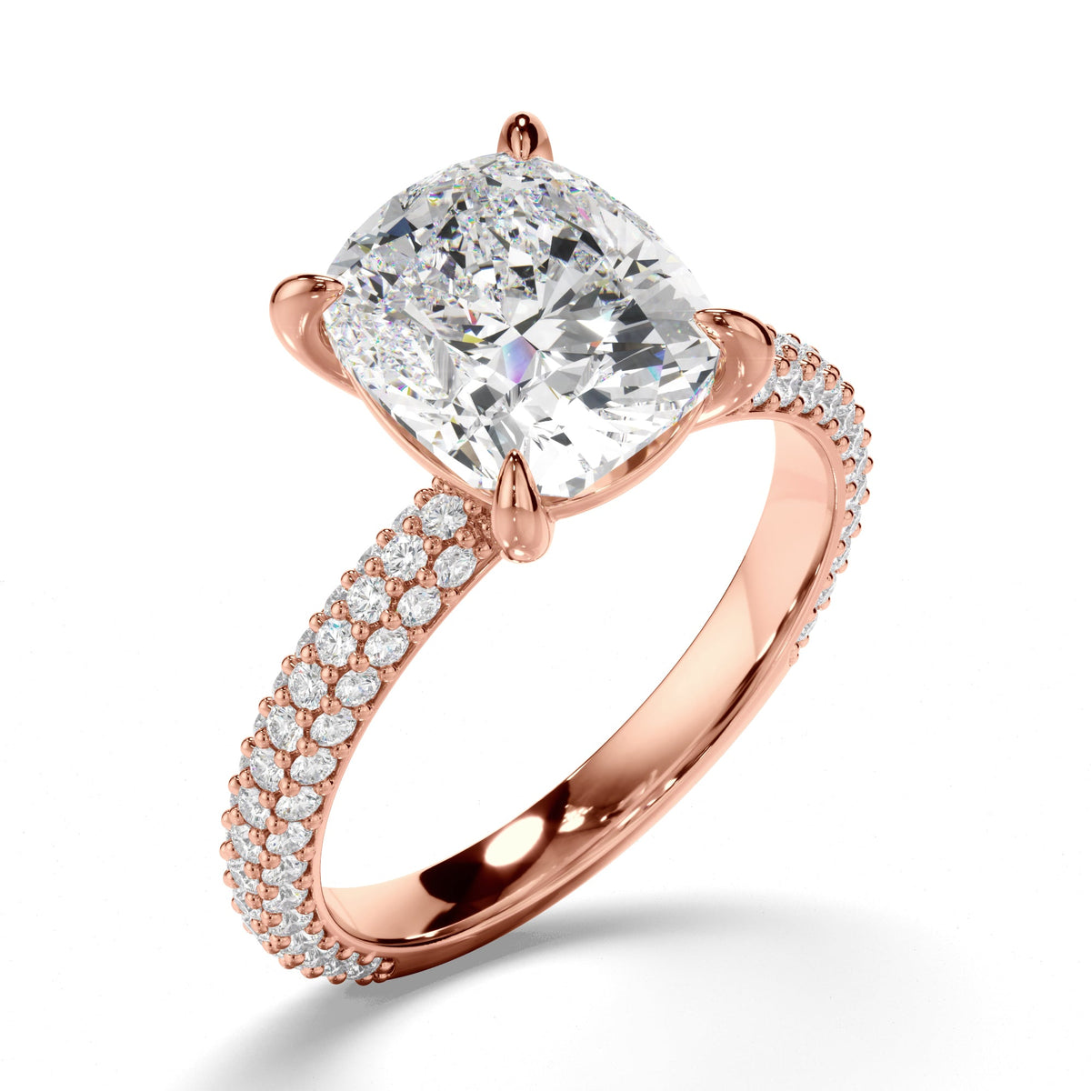 Cushion Cut Diamond Engagement Ring with Diamond Sides