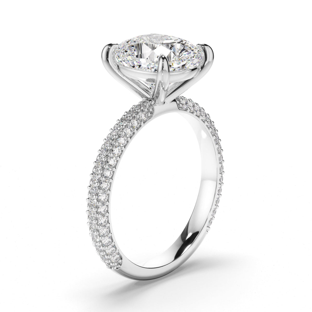 Cushion Cut Diamond Engagement Ring with Diamond Sides