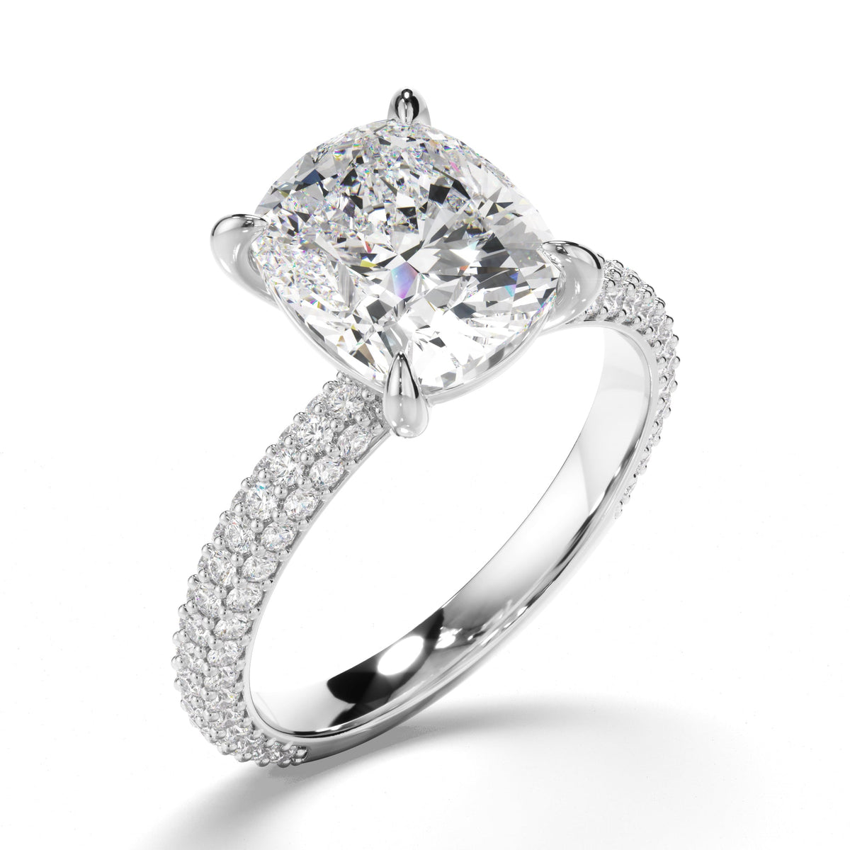 Cushion Cut Diamond Engagement Ring with Diamond Sides