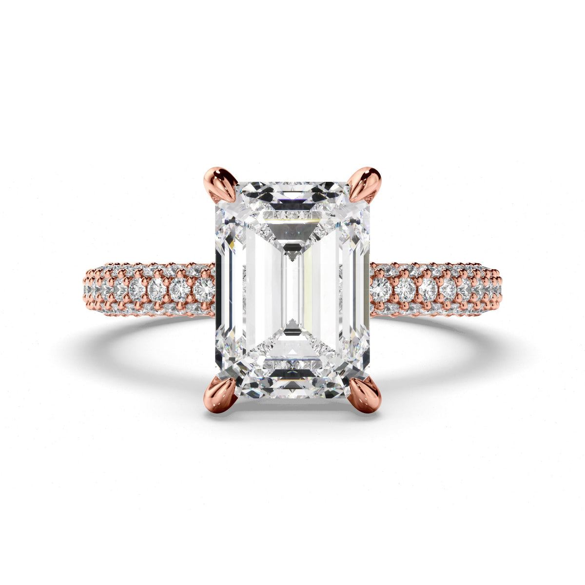 Emerald Cut Diamond Engagement Ring with Diamond Sides