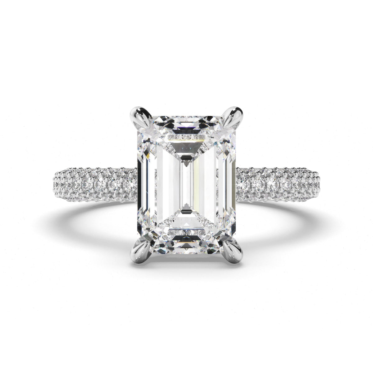 Emerald Cut Diamond Engagement Ring with Diamond Sides