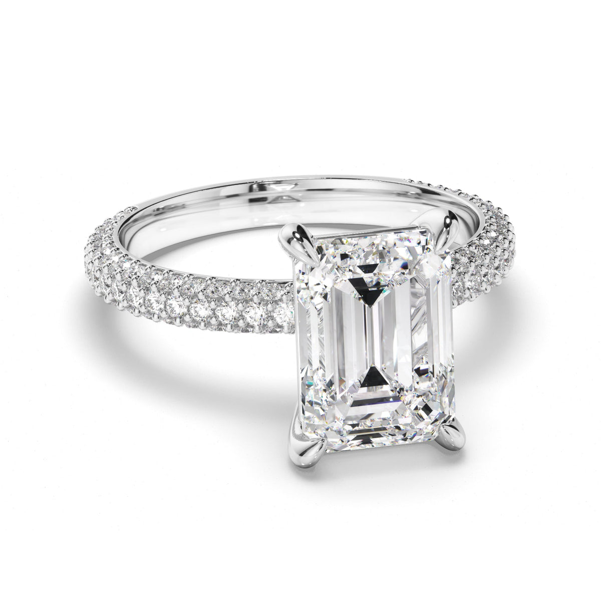 Emerald Cut Diamond Engagement Ring with Diamond Sides