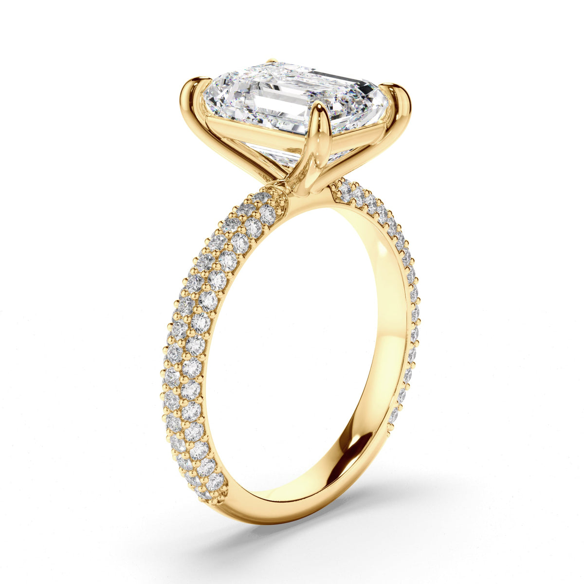 Emerald Cut Diamond Engagement Ring with Diamond Sides