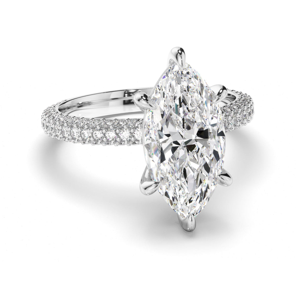 Marquise Cut Diamond Engagement Ring with Diamond Sides