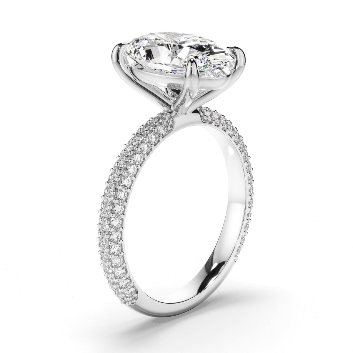 Oval Cut Diamond Engagement Ring with Diamond Sides